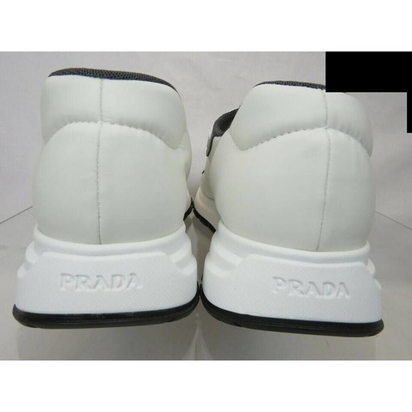 NIB PRADA 4E3382 WHITE NYLON GRAY GABARDINE LOGO PLATFORM SNEAKERS 8.5 / US 9.5 main image 5